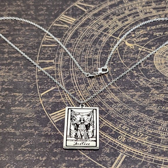Justice Tarot Card Silver Necklace - Picture 2 of 3